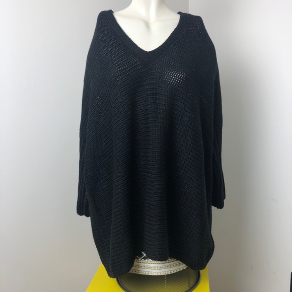 Noisy May Black Vera 3/4 Sleeve Oversized V-Neck Pullover Sweater Size L - Picture 3 of 14